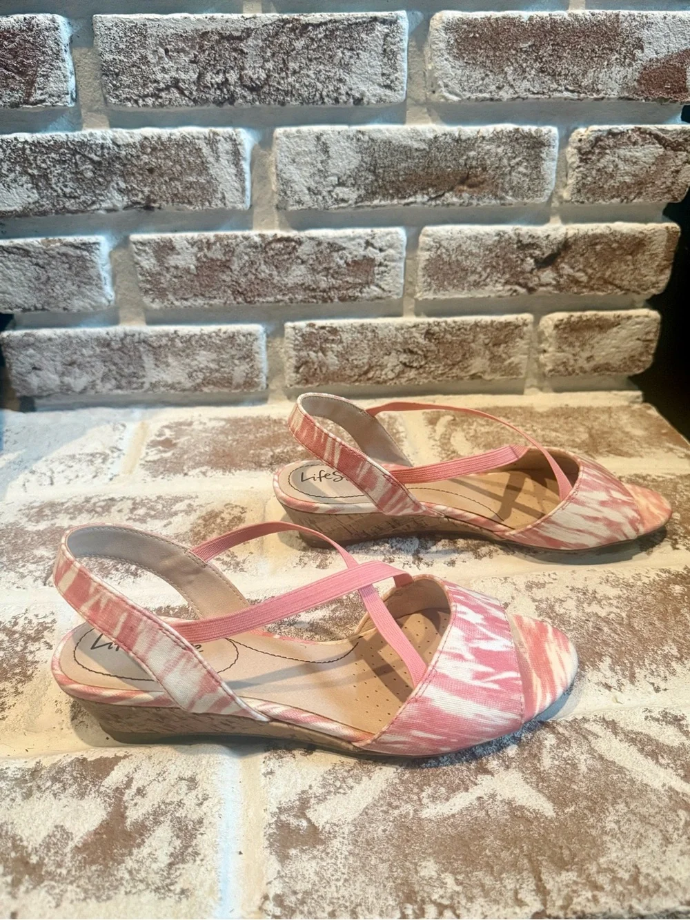 Life Stride Pink Patterned Slingback Wedge Sandals - Women, Size 7.5 W